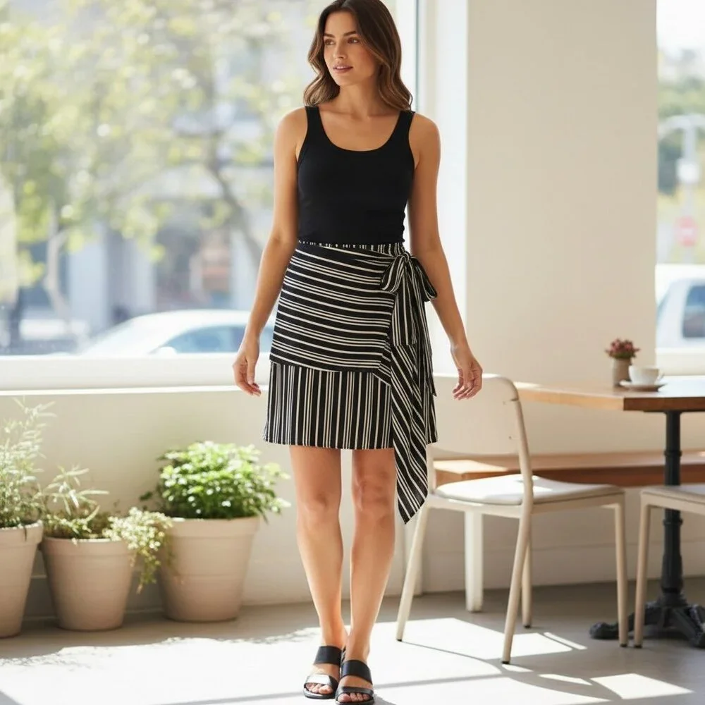 Zara Basic Special Collection Asymmetric Striped Skirt‎ Sz S Black & White #230J